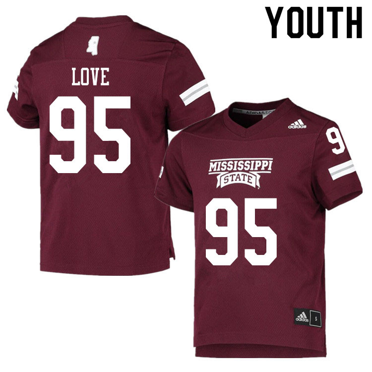 Youth #95 Allen Love Mississippi State Bulldogs College Football Jerseys Sale-Maroon - Click Image to Close